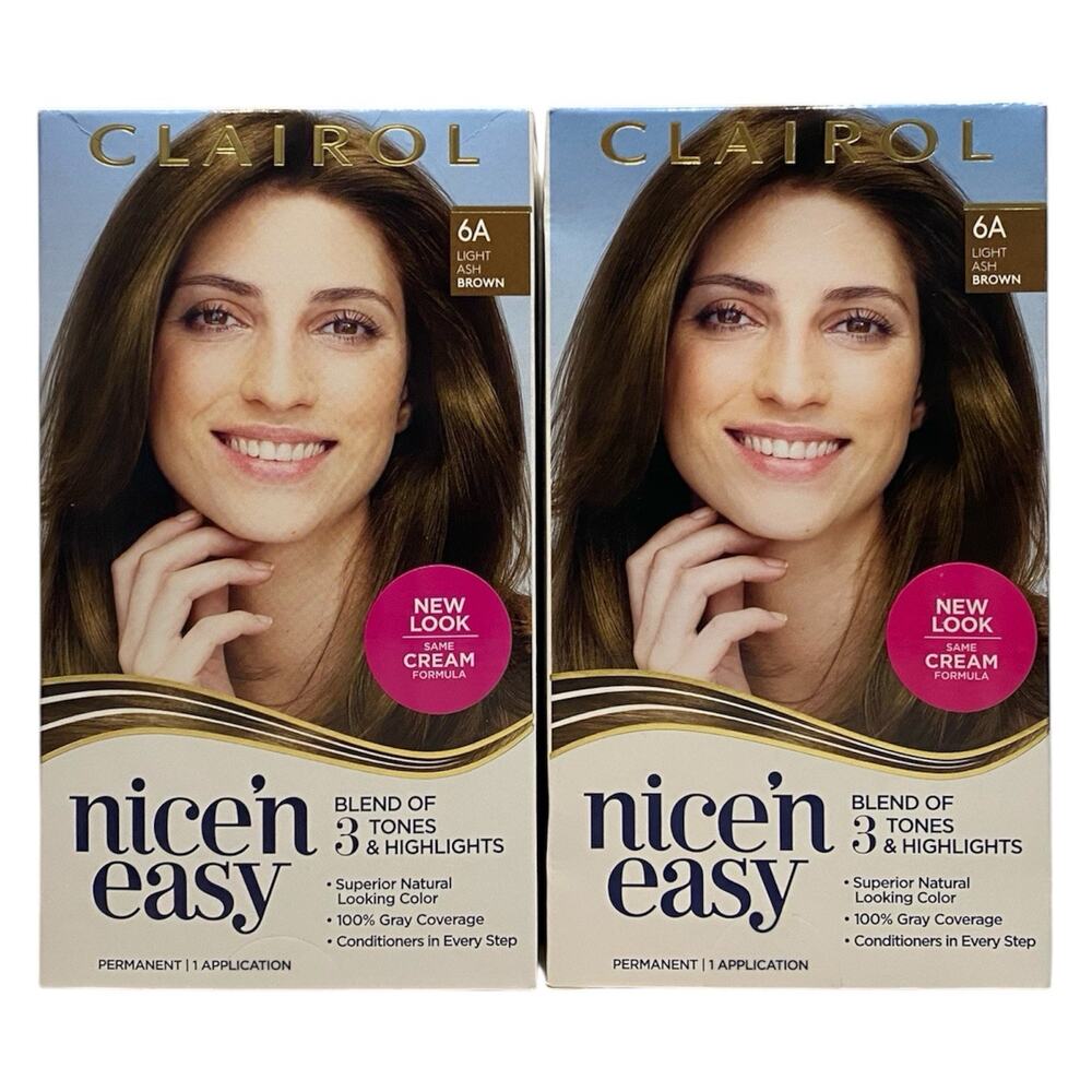 Clairol Nice'n Easy Permanent Hair Dye 6A Light Ash Brown Hair Color, Pack of 2